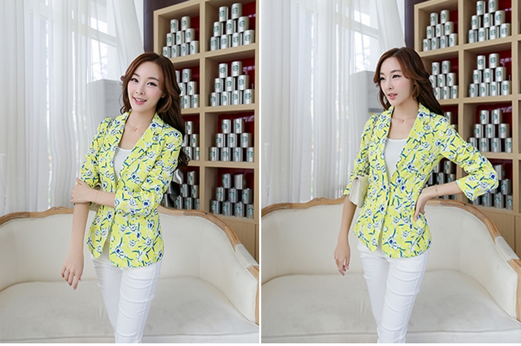 EuroAmerica2014NewStyleBlazerPrettyPrintingLapelOneButtonLongSleeveOfficeLadyBusinessWorkWearBlazer-YMT071515