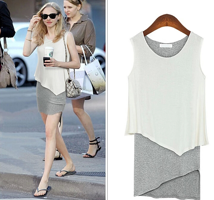 EuroAmericanBrandSummer2ColorAsymmetricalHemSplitJointSleevelessDress-XHE043001