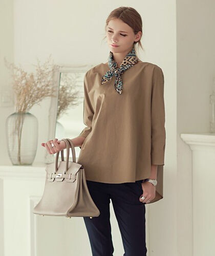 EuroAmericanChicDesignSolidONeckLongSleeveLooseElegantBlouse-XFE093023CM