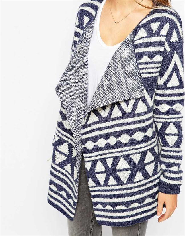 EuroAmericanFashionBlueLongSleeveGeometricPatternLooseCardigan-XHE081022BU