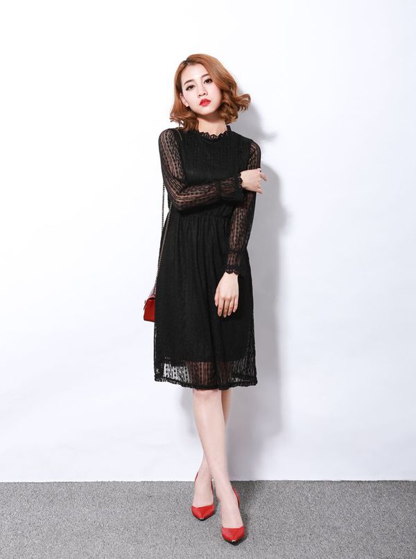 EuroFashionLongSleeveSlimLaceMidiDress-TZK071113