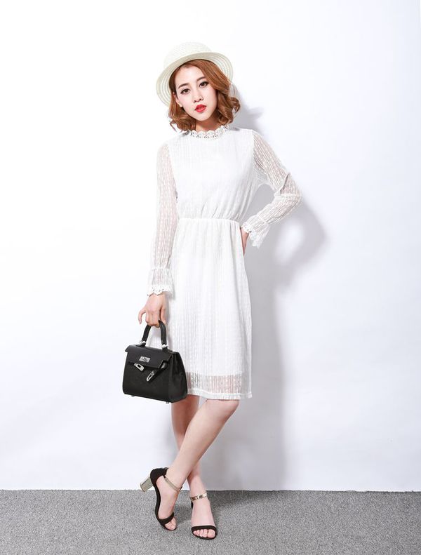 EuroFashionLongSleeveSlimLaceMidiDress-TZK071113