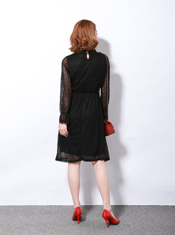 EuroFashionLongSleeveSlimLaceMidiDress-TZK071113