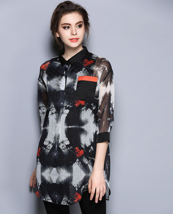 EuroFashionPrintedLongLooseSilkBlouse-HMK052852