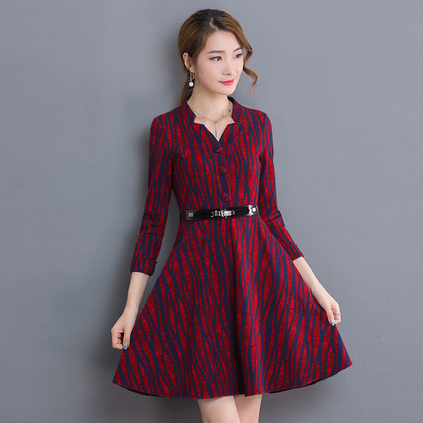 EuroFashionStripeVNeckSemiFormalDress-TZK083111