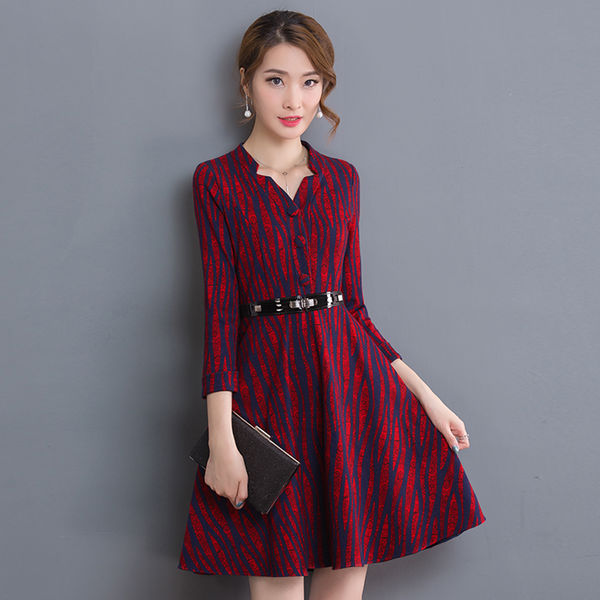 EuroFashionStripeVNeckSemiFormalDress-TZK083111