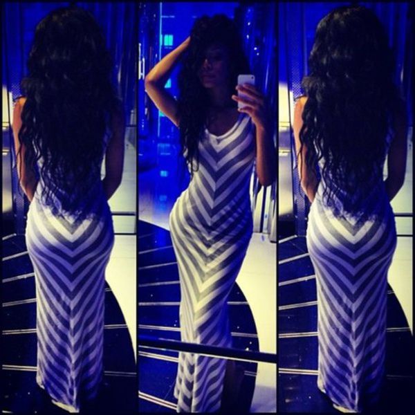 EuroSexyVNeckStripeSlimLongDress-TZK062814