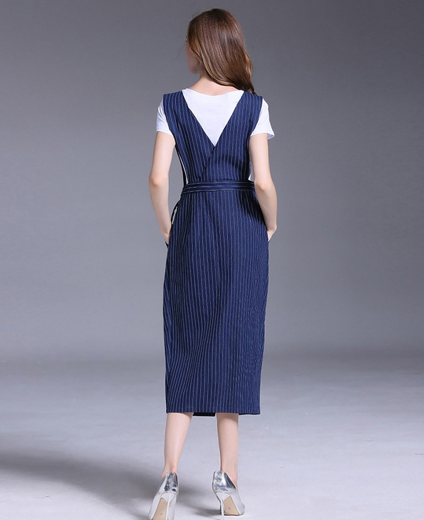 EuroStripeVNeckPocketSlitLongDresses-TFK081819BU