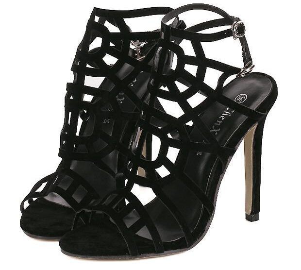 EuroStyleHollowOutHighHeelsSpiderWebBlackFashionPumps-DFE051508BA