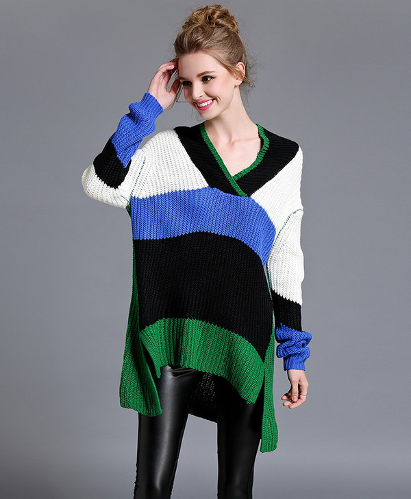 EuroStyleVNeckPatchworkSplitHemSweater-CMK090958