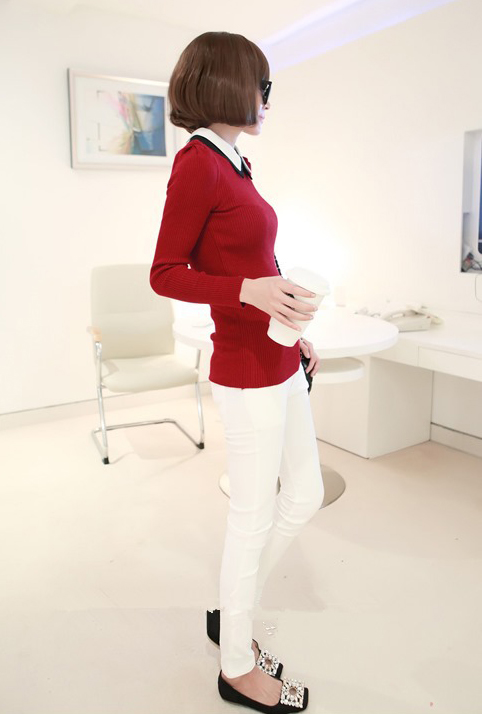 European2014AutumnLatestPantFashionCasualWhiteVersatileHighWaistWomenFittedNinthPantForSale-YXT081911WI