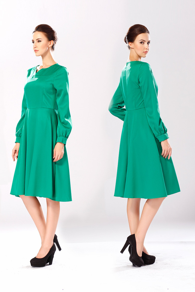 EuropeanAutumnHotSaleDressCozySimplicityPureColorV-NeckLongSleeveWomenDailyWearLongDressS-XL-YMT082640GE