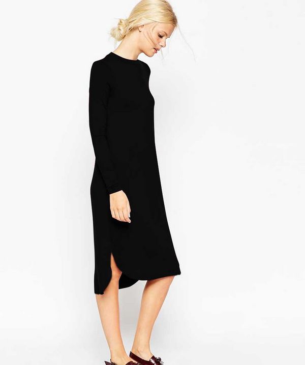 FactoryOutletLongSleeveSlitBlackWinterDresses-TZK082025BA