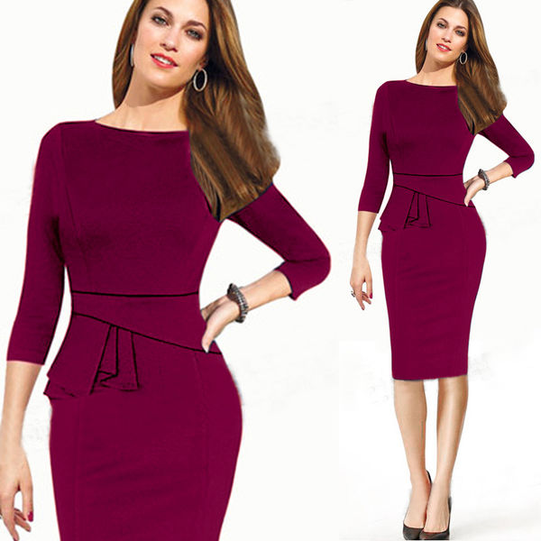 FactoryOutletOLStyleONeckWrapWorkDresses-TZK090834