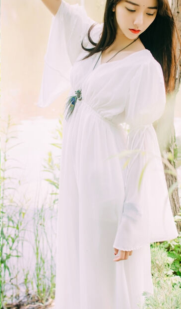 FairyStyleLoose-fittingWhiteFlareSleeveMaxiDress-XHE081323WI