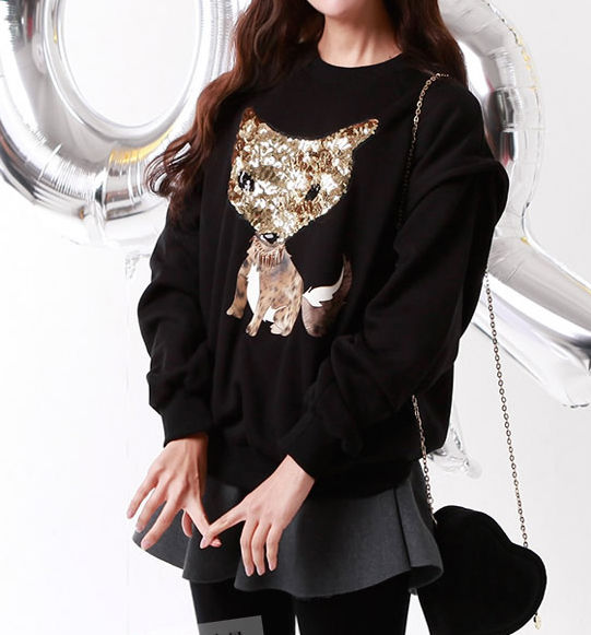 FallDesignLoose-fittingSequinedLongSleeveBlackHoodies-XFE091134BA