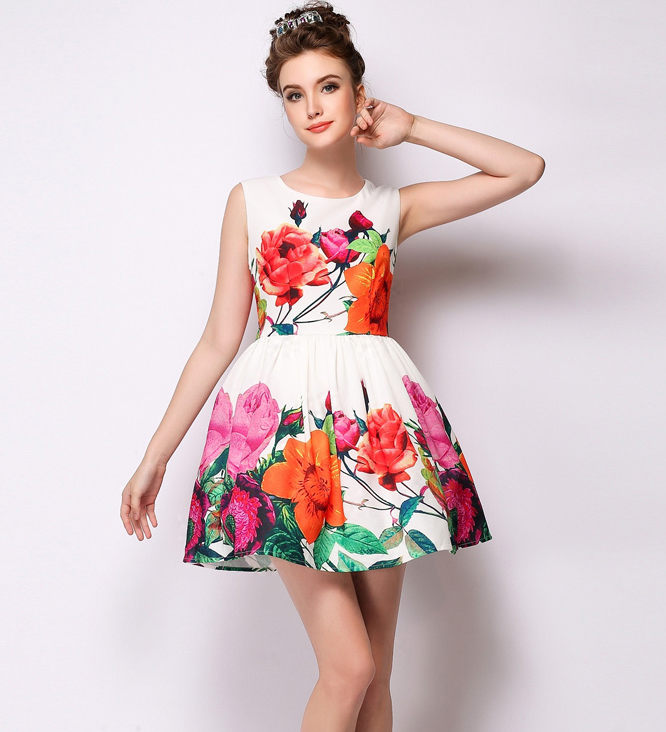 FantasyStyleWhiteZipUpHighQualityFloralPrintedRuffleDress-XHE041621WI