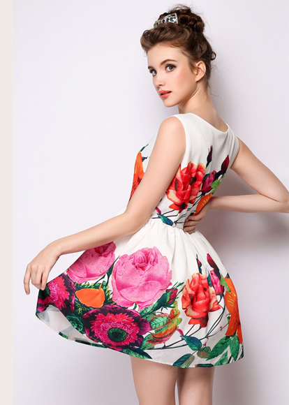 FantasyStyleWhiteZipUpHighQualityFloralPrintedRuffleDress-XHE041621WI