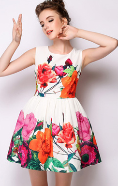 FantasyStyleWhiteZipUpHighQualityFloralPrintedRuffleDress-XHE041621WI