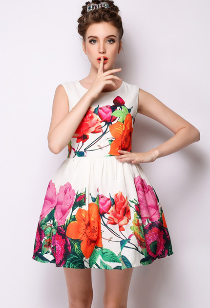 FantasyStyleWhiteZipUpHighQualityFloralPrintedRuffleDress-XHE041621WI