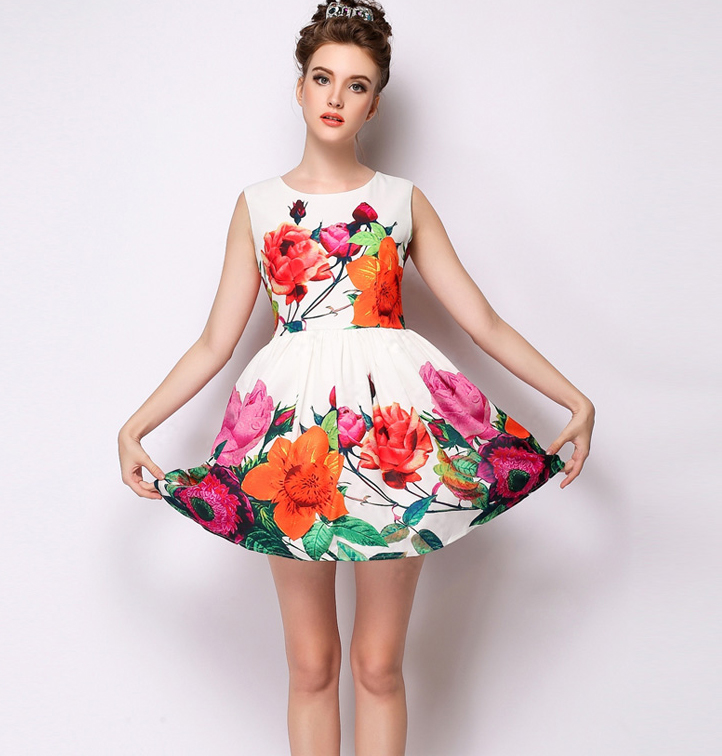 FantasyStyleWhiteZipUpHighQualityFloralPrintedRuffleDress-XHE041621WI