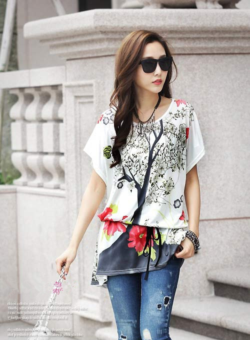 FashionAndCheapKoreanStyle2015HighQualityPrintedLooseWomenTopWithBelt-XHE052933WI