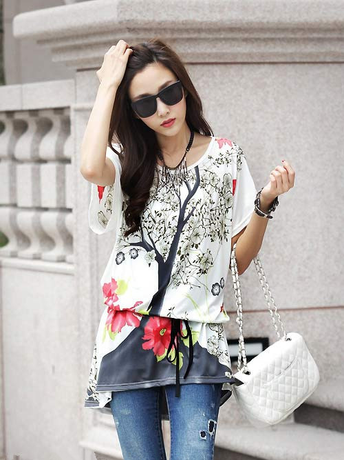 FashionAndCheapKoreanStyle2015HighQualityPrintedLooseWomenTopWithBelt-XHE052933WI