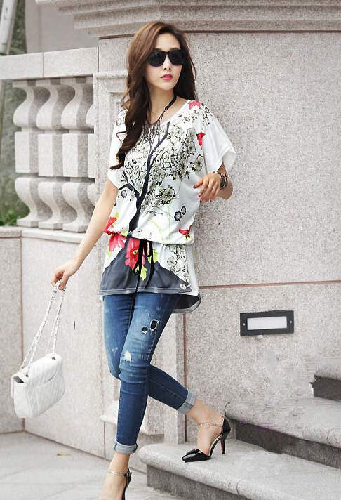 FashionAndCheapKoreanStyle2015HighQualityPrintedLooseWomenTopWithBelt-XHE052933WI