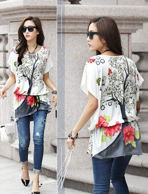 FashionAndCheapKoreanStyle2015HighQualityPrintedLooseWomenTopWithBelt-XHE052933WI