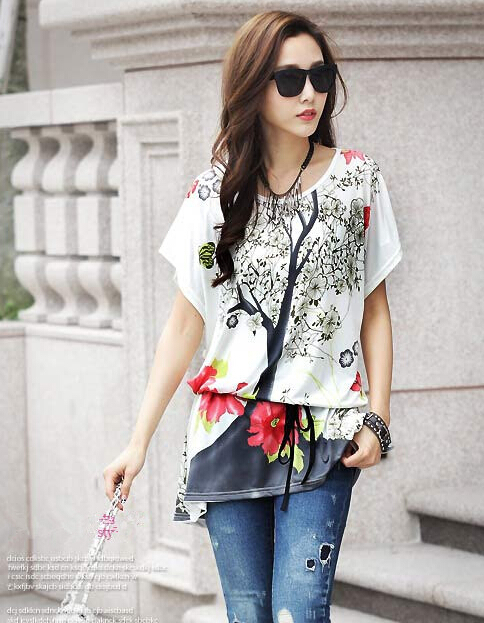 FashionAndCheapKoreanStyle2015HighQualityPrintedLooseWomenTopWithBelt-XHE052933WI