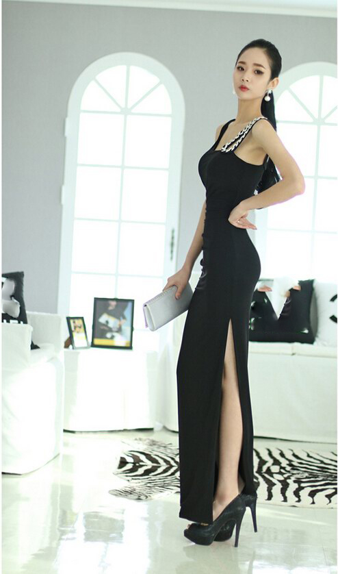 FashionAndNewlyBlackVentStrapSplitJointBodyconBacklessSexyDress-XHE051844BA