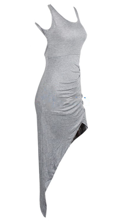 FashionChicBrandSimpleGrayBacklessSexyBodyconAsymmetricalHemDress-XHE043009GA