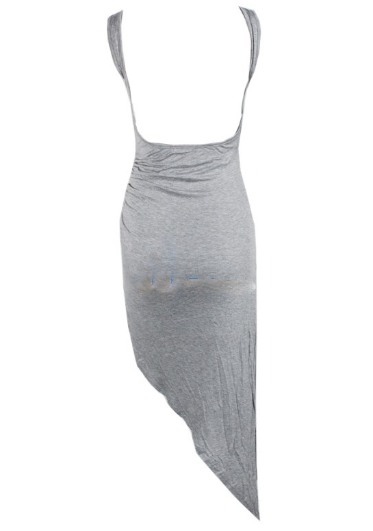 FashionChicBrandSimpleGrayBacklessSexyBodyconAsymmetricalHemDress-XHE043009GA