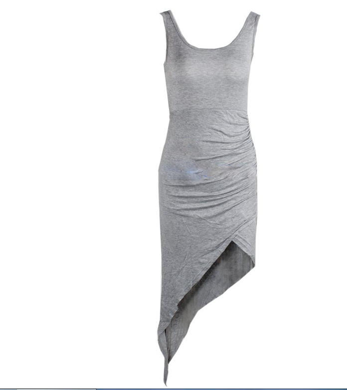 FashionChicBrandSimpleGrayBacklessSexyBodyconAsymmetricalHemDress-XHE043009GA