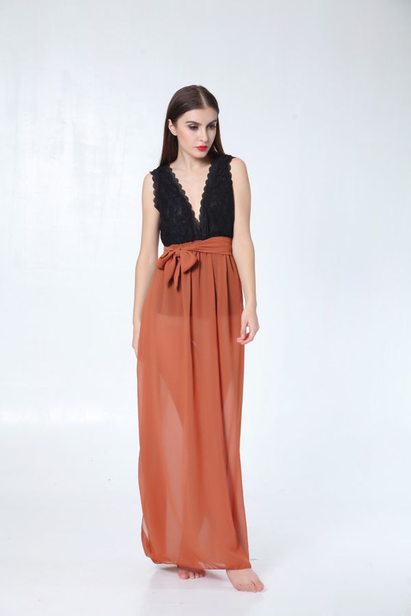 FashionHotSalesVNeckLaceSplitBacklessAnkle-lengthChiffonDress-XFE092139