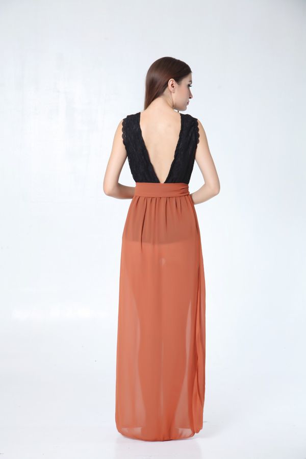 FashionHotSalesVNeckLaceSplitBacklessAnkle-lengthChiffonDress-XFE092139