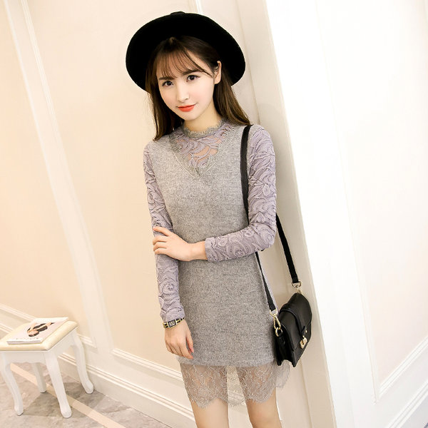 FashionLaceSplicingLongSleeveDress-LYK011307