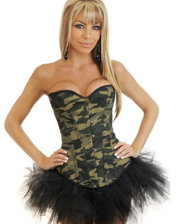 FashionSexyWomenBacklessStraplessWaistTrainingCamouflageCorset-ZHE092326