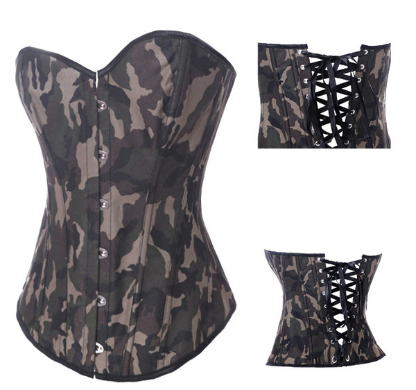 FashionSexyWomenBacklessStraplessWaistTrainingCamouflageCorset-ZHE092326