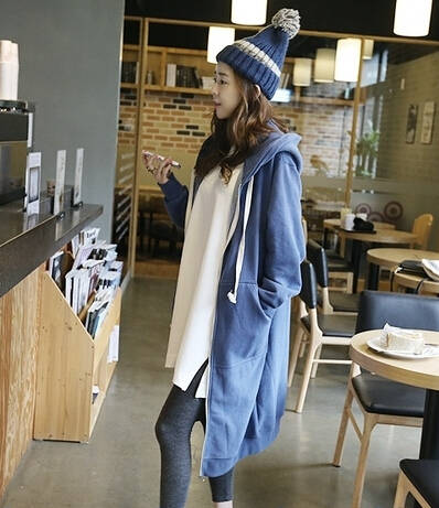 FashionSimpleWomenLongSleeveLooseBluePocketCasualHoodies-ZFE080324BU