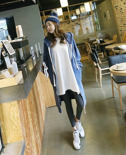 FashionSimpleWomenLongSleeveLooseBluePocketCasualHoodies-ZFE080324BU