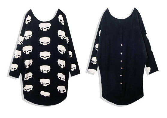 FashionSkullPatternLongSleeveScoopNeckBlackDressCasualDress-DFE072519BA