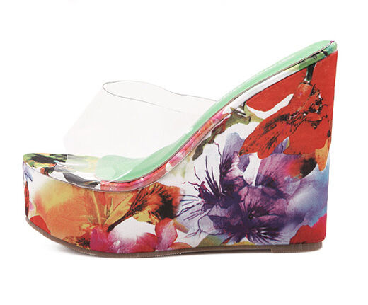 FashionSummerBrandOrangeFloralPrintedWedgeSlippers-XFE082701OA