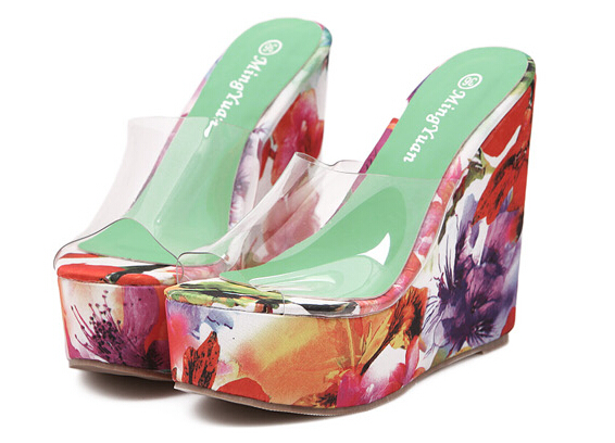 FashionSummerBrandOrangeFloralPrintedWedgeSlippers-XFE082701OA