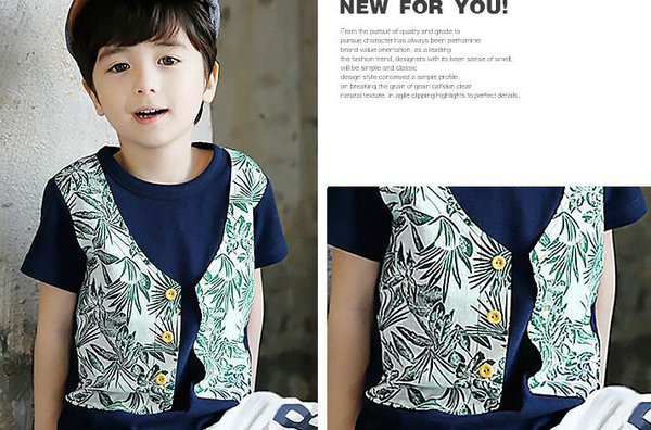 FashionableFloralPrintingFakeTwoPieceTShirtDesign-CMK061564