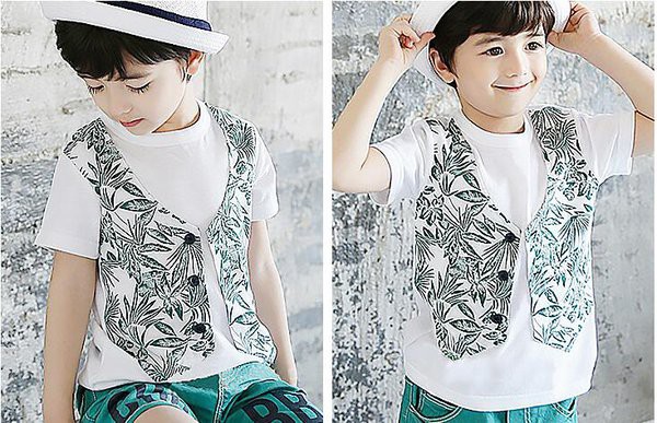 FashionableFloralPrintingFakeTwoPieceTShirtDesign-CMK061564