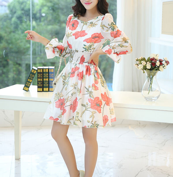 FloralPrintingLongSleeveHighWaistPartyDresses-ZME082231