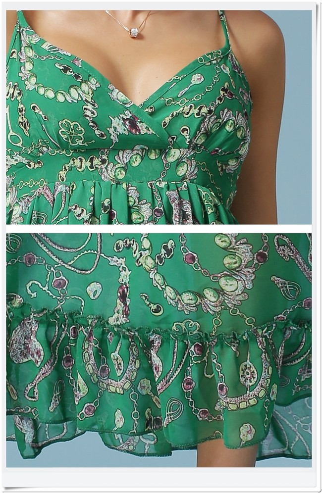 FloralPrintingSexySpaghettiStrapGreenMaxiDressForWomen-ZME070914GE