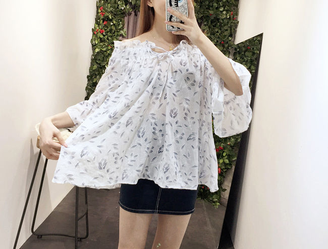 Free-shippingSexyFloralPrintLooseSlashNeckTop-XHE081215