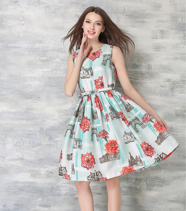 FreshStylePrintingFloralSleevelessBeautifulDress-TFK050423